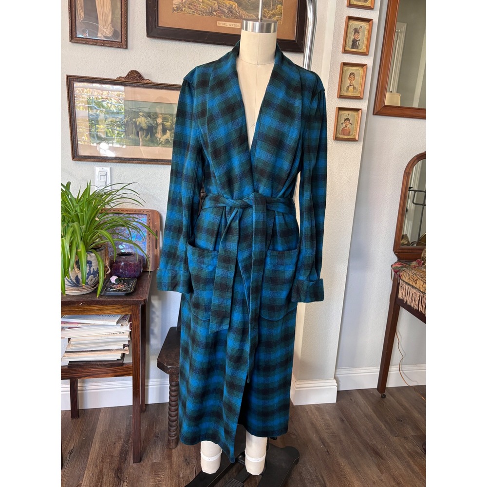 Pendleton Vintage 60s Virgin Wool Robe Mens Medium Tartan Plaid Shawl Collar